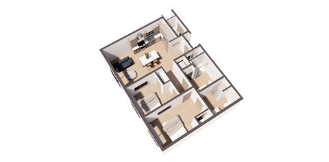 Floor plan for 2 beds, 2 baths, 894 sqft